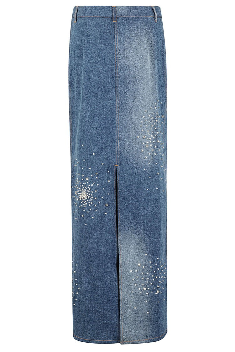 Des Phemmes Tie Dye Embroidered Denim Midi Skirt