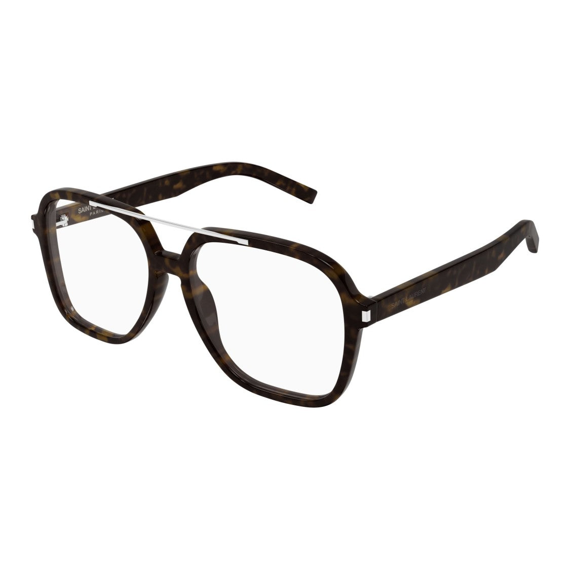 Saint Laurent Oversized Square Tortoiseshell Sunglasses With Silver Metal Bridge