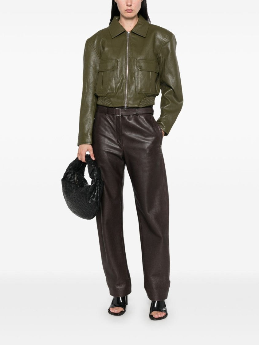 The Frankie Shop Cropped Olive Green Polyurethane Jacket