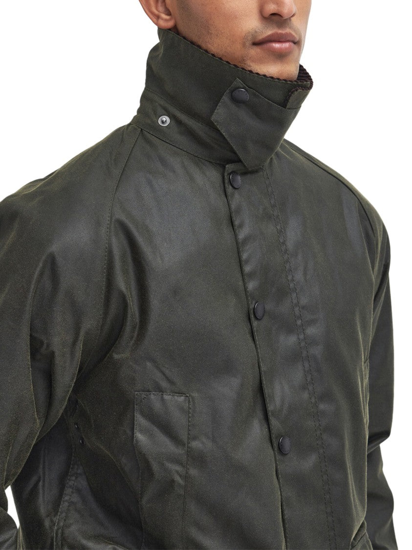 Barbour Waxed Cotton Jacket With Dark Brown Corduroy Collar