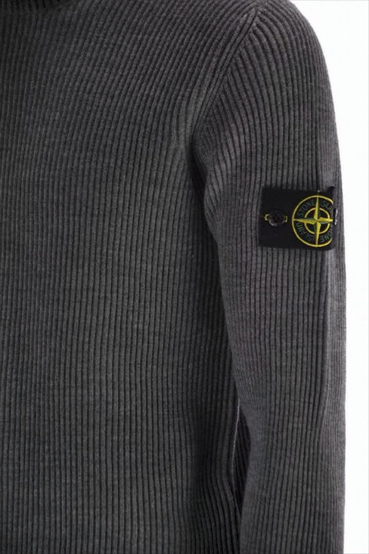 Stone Island Ribbed Knit Turtleneck Sweater In 100% Wool