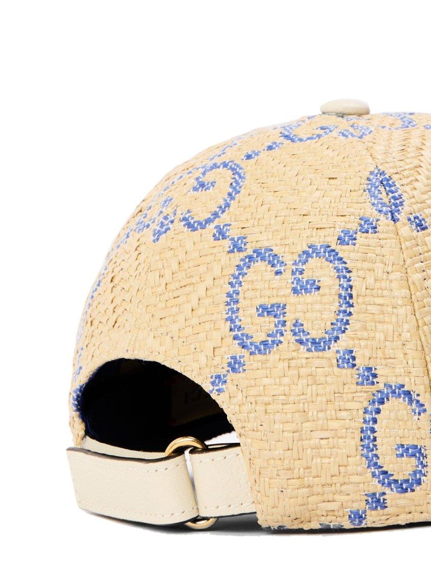 Gucci Raffia Effect Gg Monogram Baseball Cap