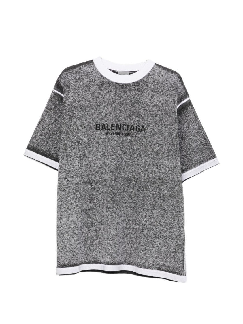 Balenciaga Grey Textured White Details Logo T-Shirt
