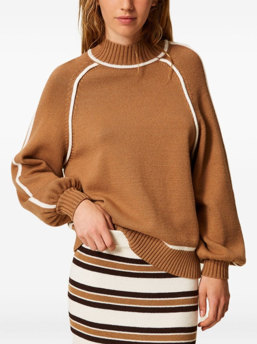 Twinset U&B Camel Brown Balloon Sleeve Sweater