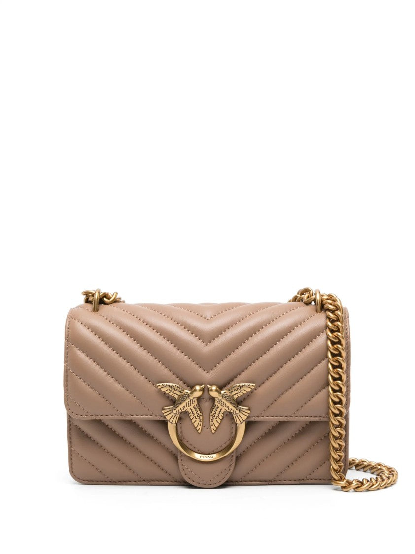 Pinko Chevron Quilted Handbag With Gold Emblem And Versatile Chain Strap