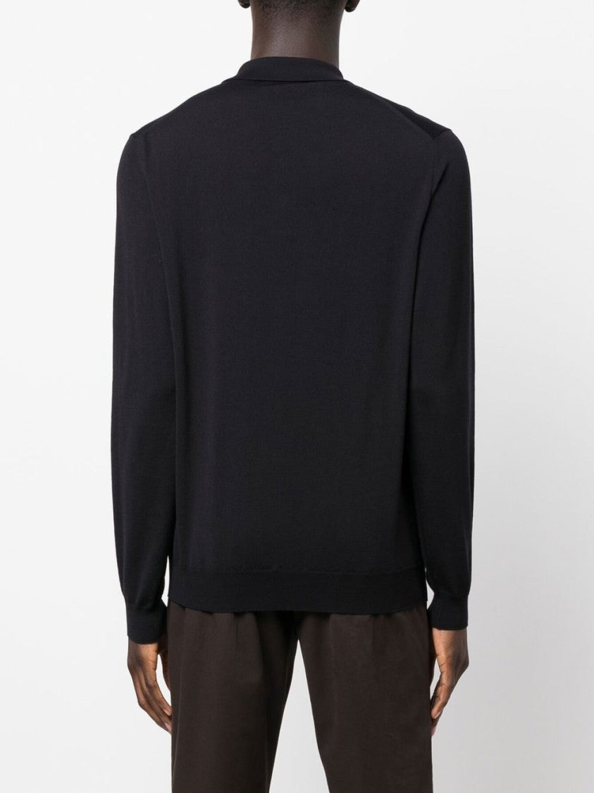 Zanone Black Classic-Fit Wool Blend Polo Shirt