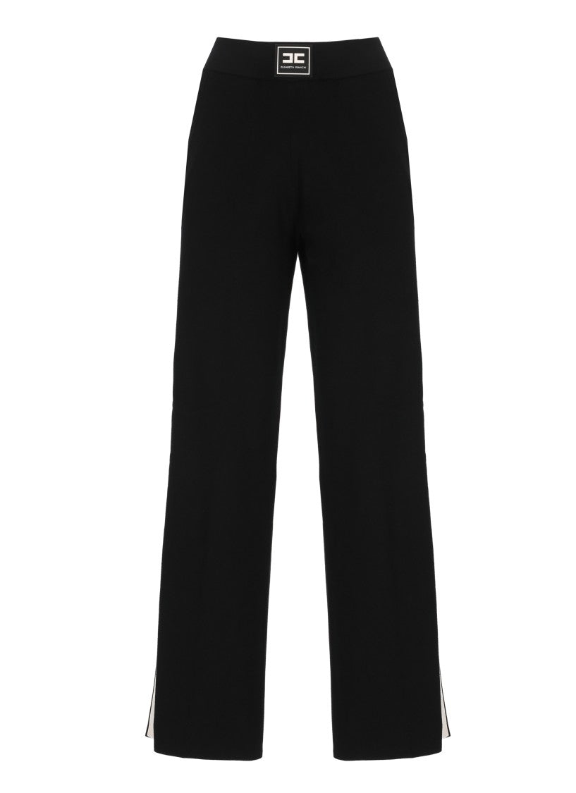 Elisabetta Franchi Black Elastic Waist Side Vent Pants