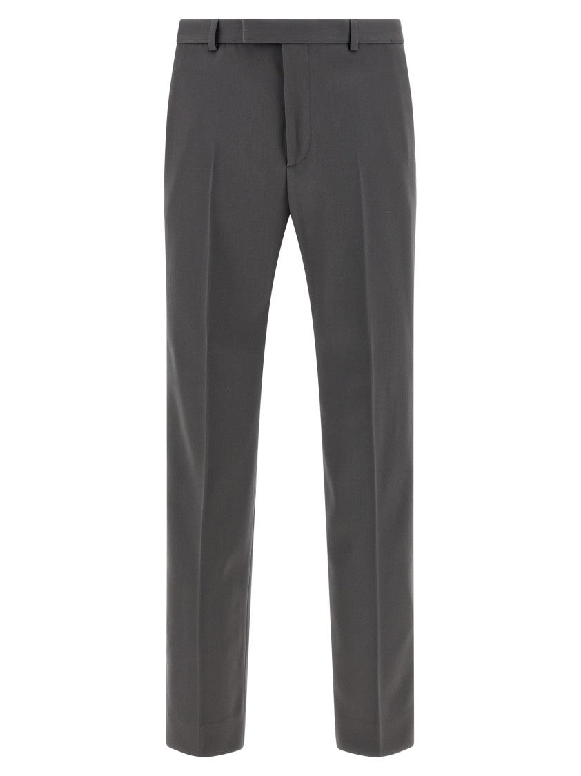 Gucci Heavy Wool Satin Tailored Trousers With Subtle Logo Embroidery