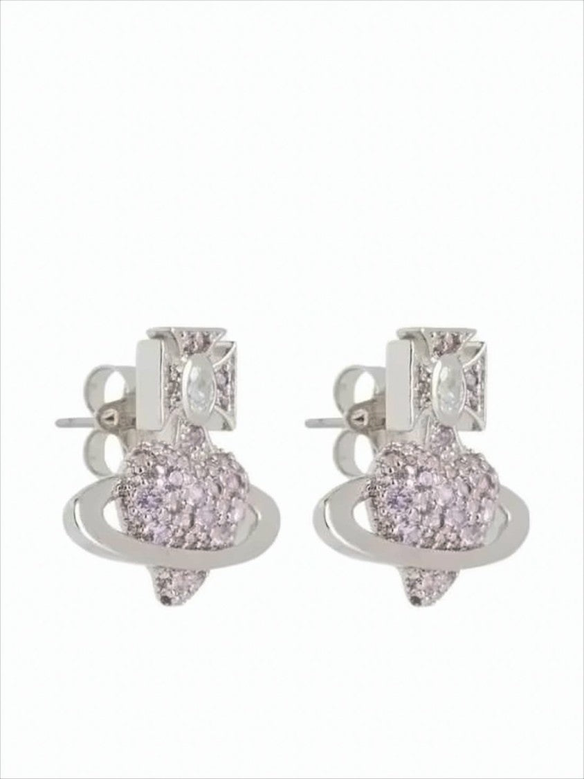 Vivienne Westwood Heart-Shaped Earrings With Orbit Design And Cross Detail