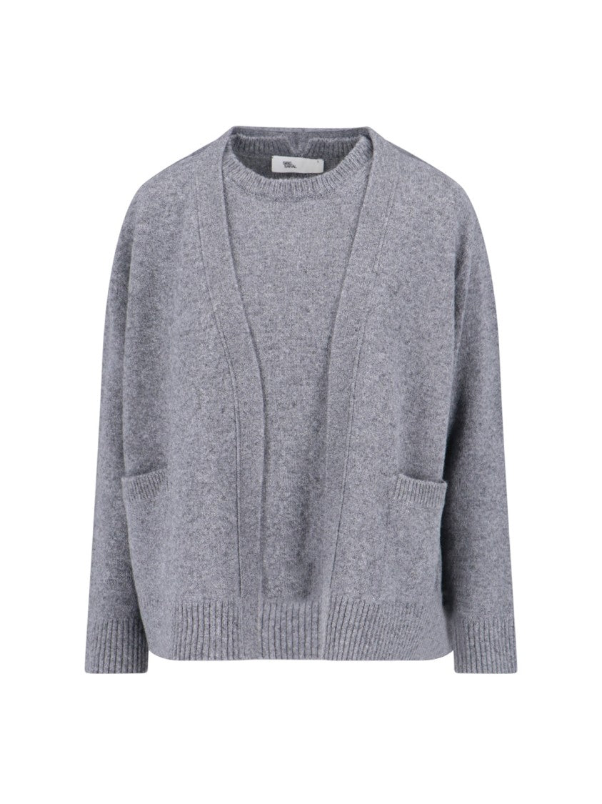 Sibel Saral Layered Medium-Grey Knit Sweater With Open-Front Cardigan Style