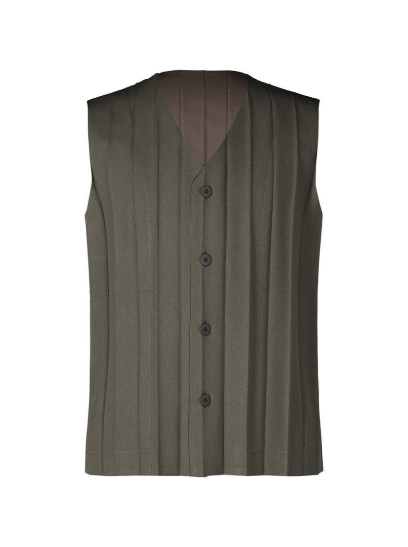 Homme Plissé Issey Miyake Accordion Pleat Sleeveless Vest With Button Closure