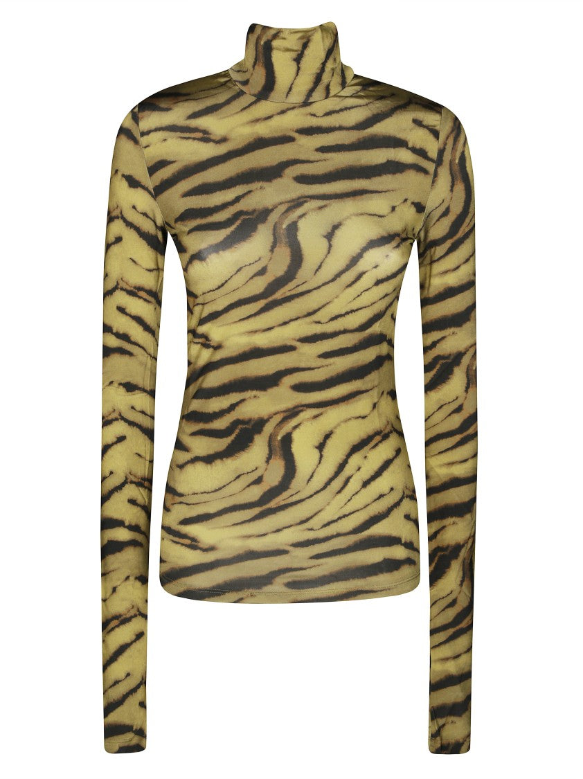 Ganni Printed Shiny Jersey Turtleneck