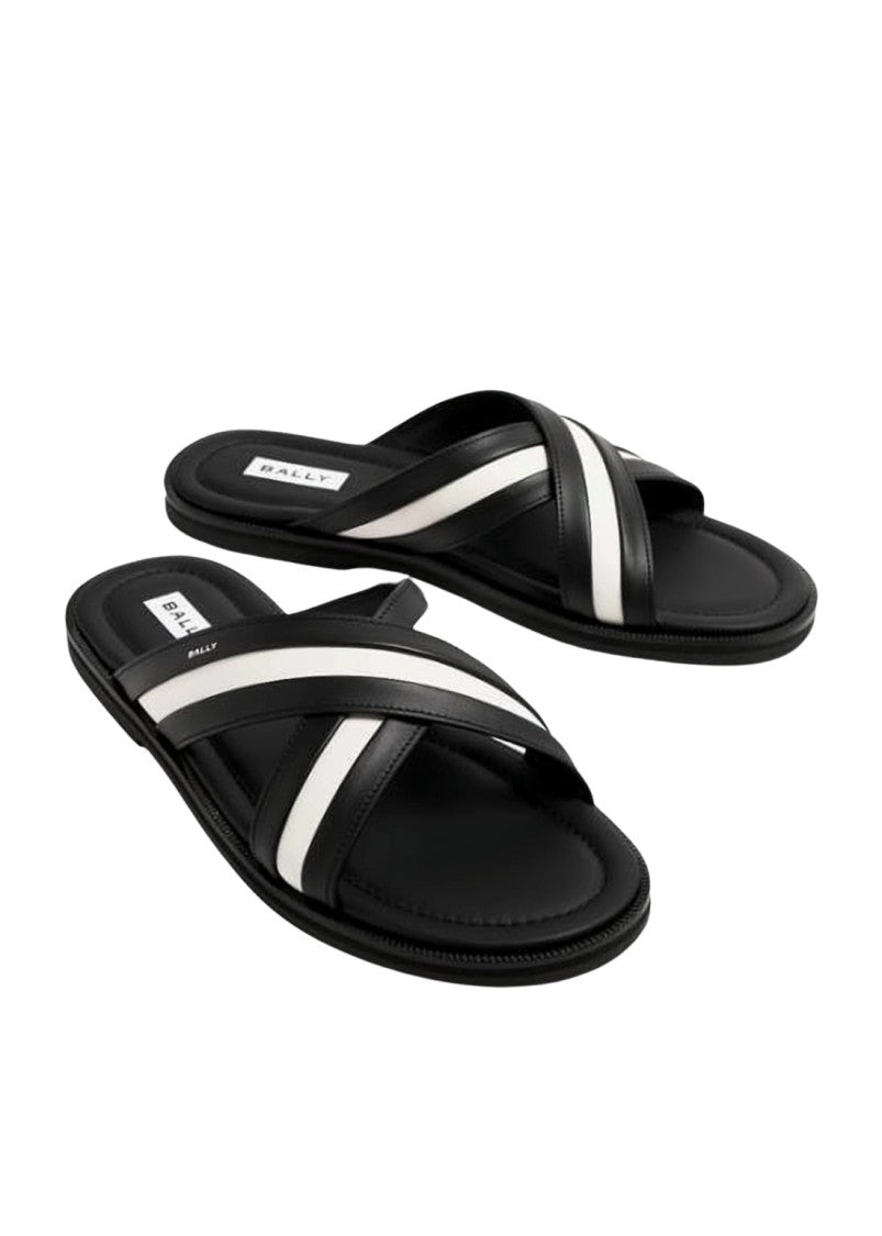Bally Crisscross Leather Slip-On Sandals With Rubber Sole