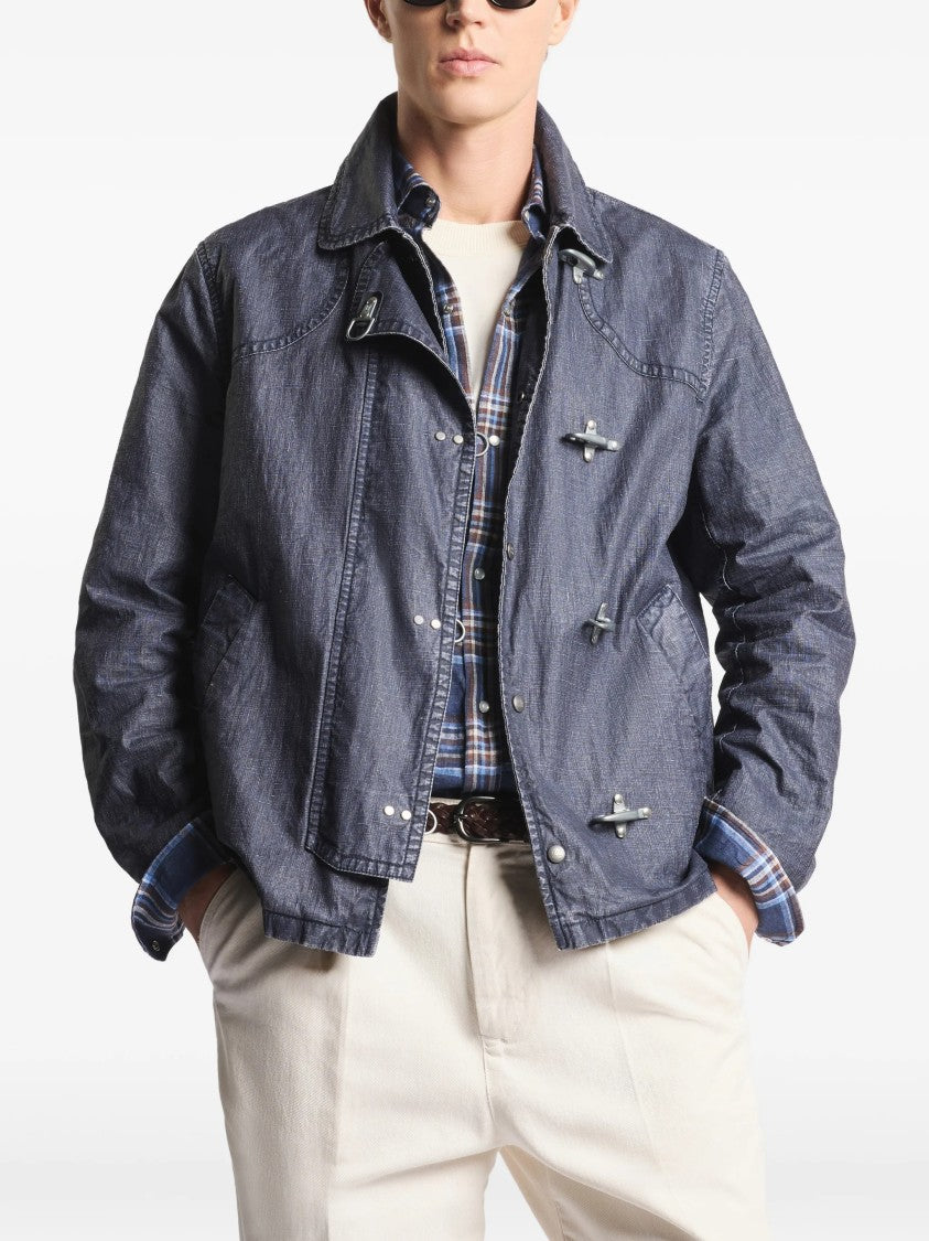 Fay Structured Boxy Blue Metal Toggle Jacket