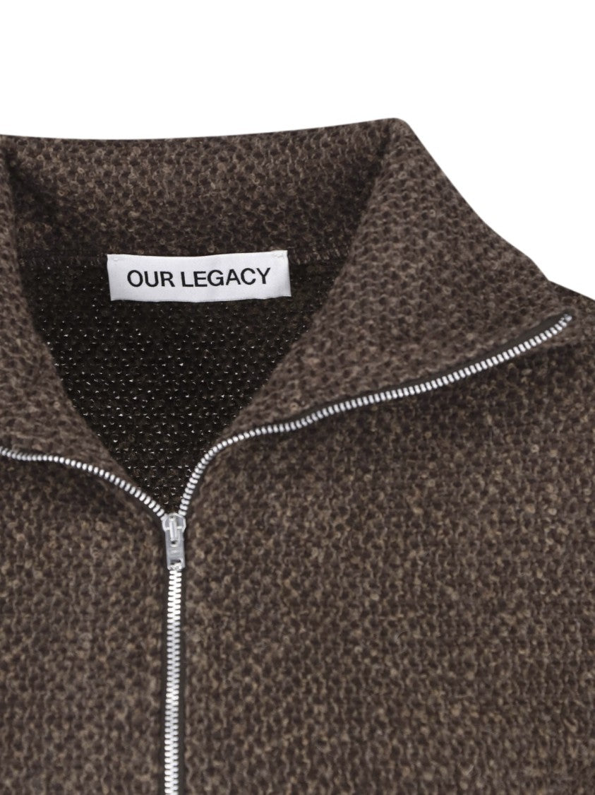 Our Legacy Brown Textured Cropped Zip Sweater