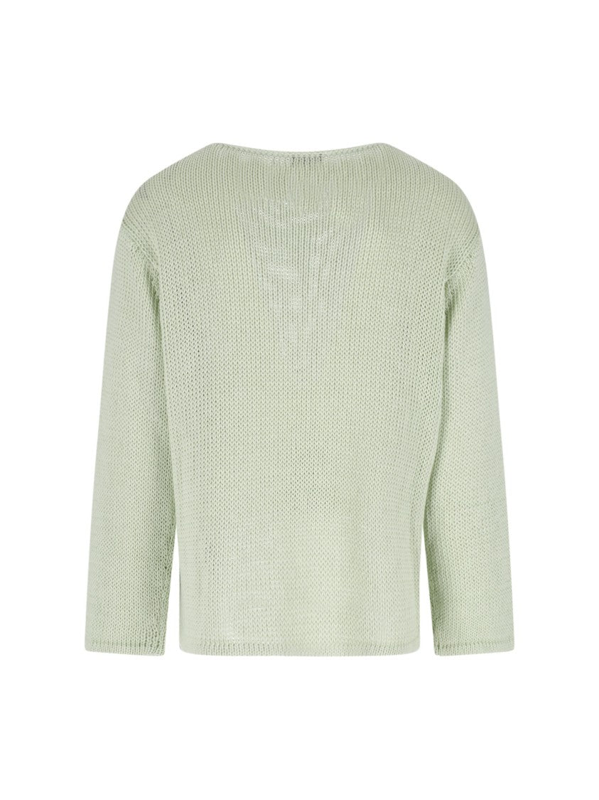 Giorgio Armani Green Round Neck Linen Blend Sweater