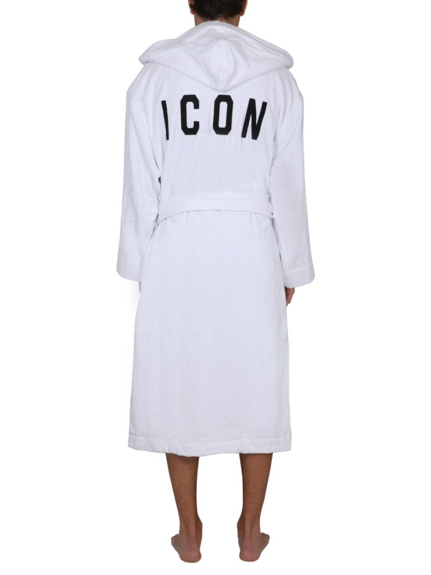 Dsquared2 Hooded Bathrobe With Adjustable Waist Belt