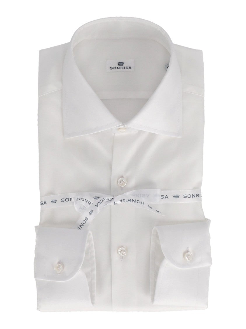 Sonrisa Classic White Cotton Dress Shirt With Pointed Collar