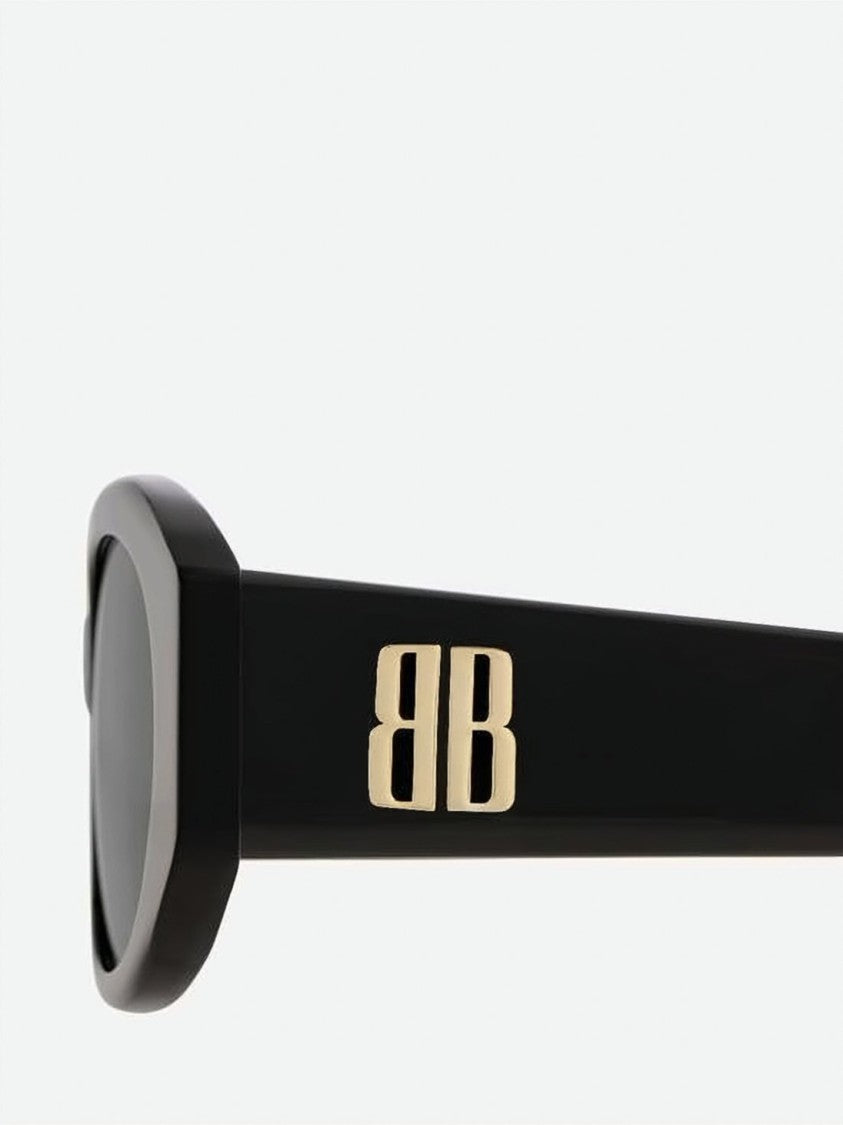 Balenciaga Rectangular Black Acetate Sunglasses With Bold Branding