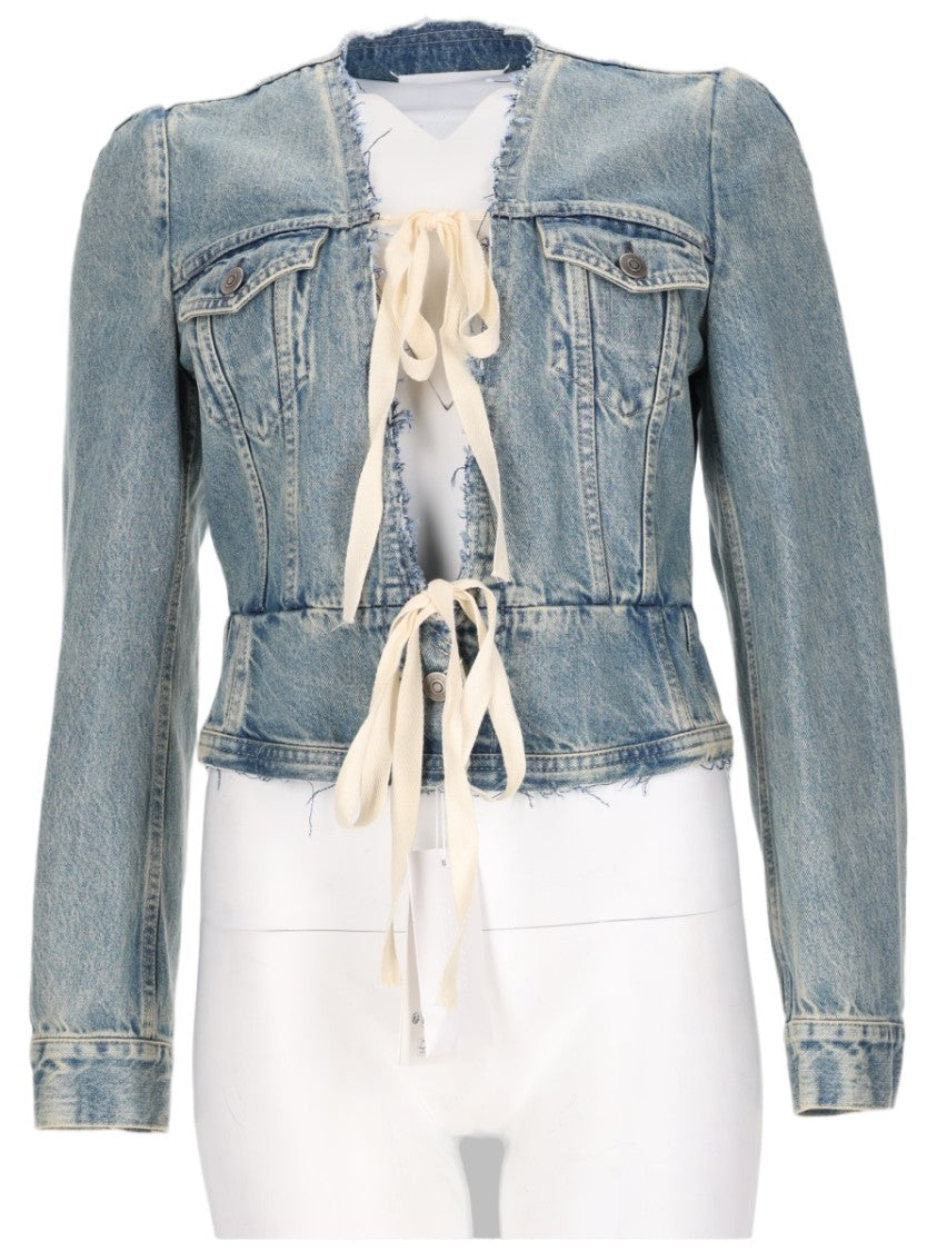 Maison Margiela Cropped Denim Sports Jacket With Raw Hem