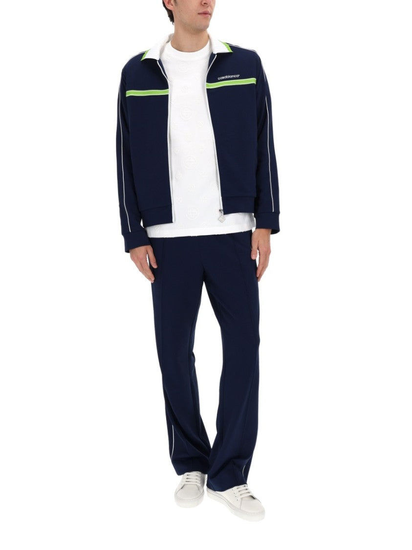 Casablanca Navy Green Stripe Zip Sweatshirt