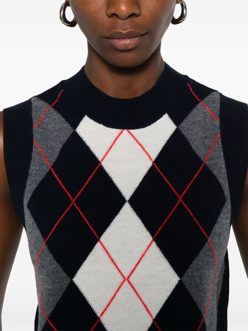 A.P.C. Classic Argyle Patterned Gilet With Ribbed Trim