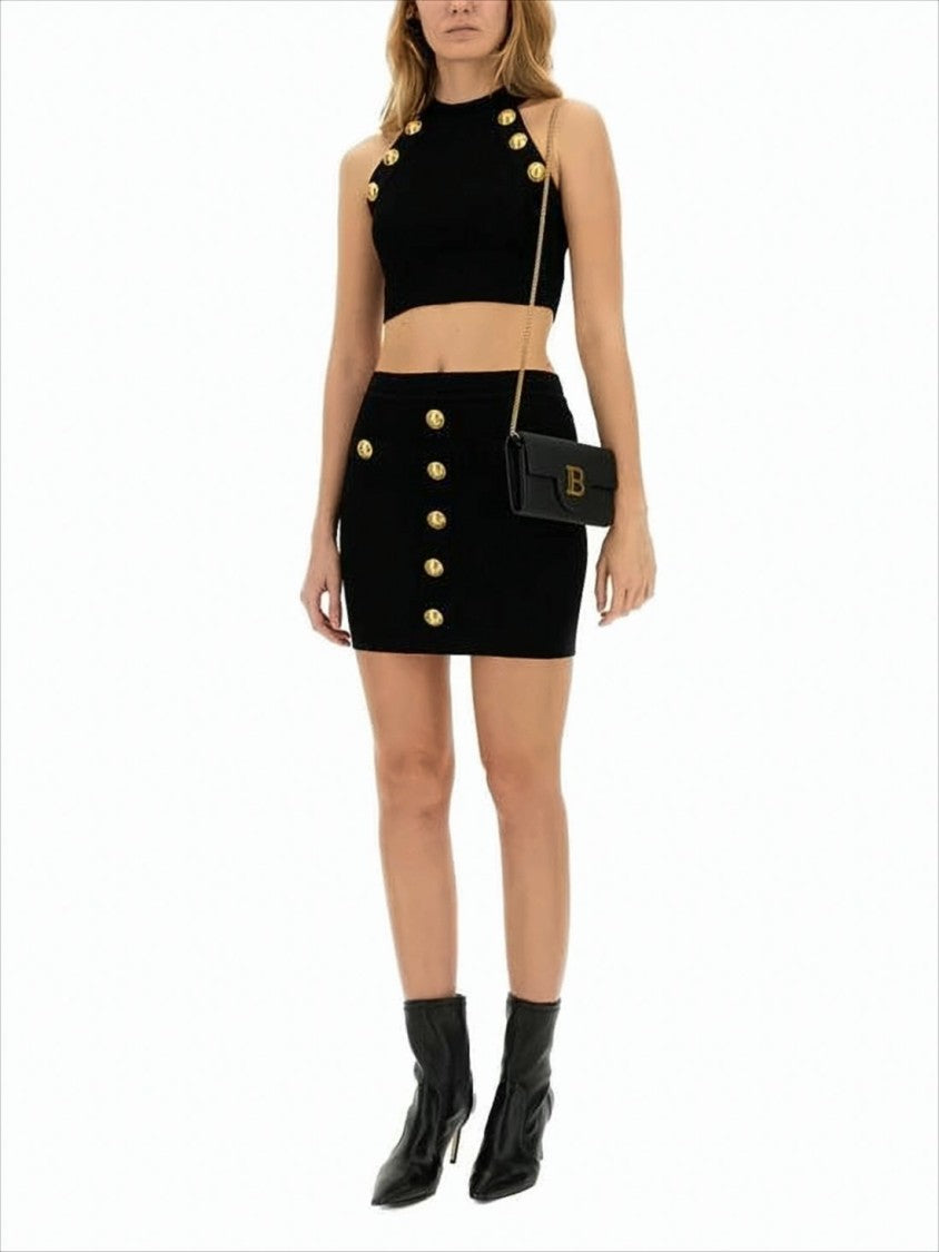 Balmain Fitted Mini Skirt With Gold Button Detail
