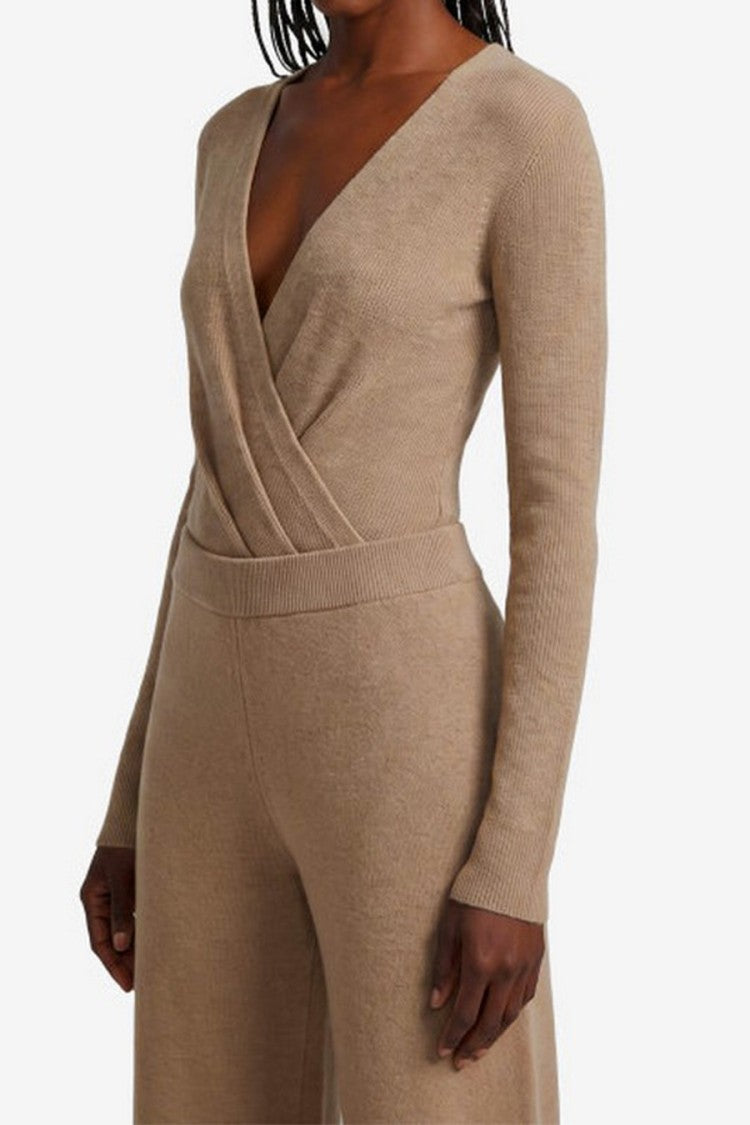 Max Mara Beige Mxmgelato Wrap-Front Knit Cashmere Bodysuit