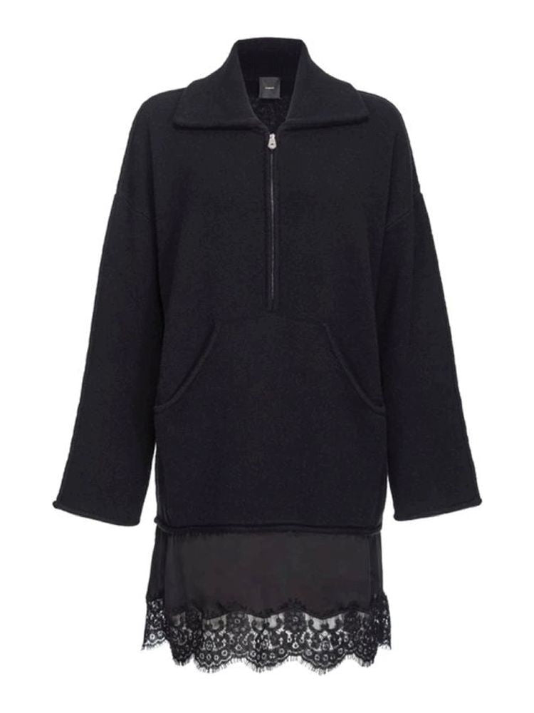 Pinko Lace-Trim Zip-Up Mini Dress With Elegant Collar