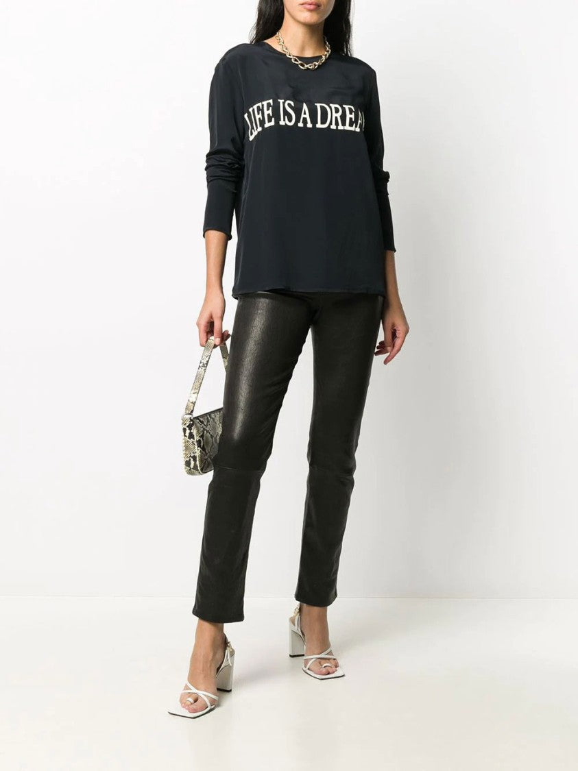 Alberta Ferretti Long-Sleeved Relaxed Fit Top With Bold Slogan Detail
