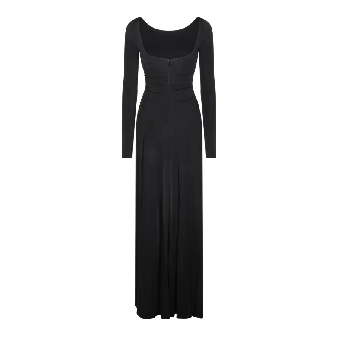 Elisabetta Franchi Floor-Length Ruched Gold Buckle Evening Dress