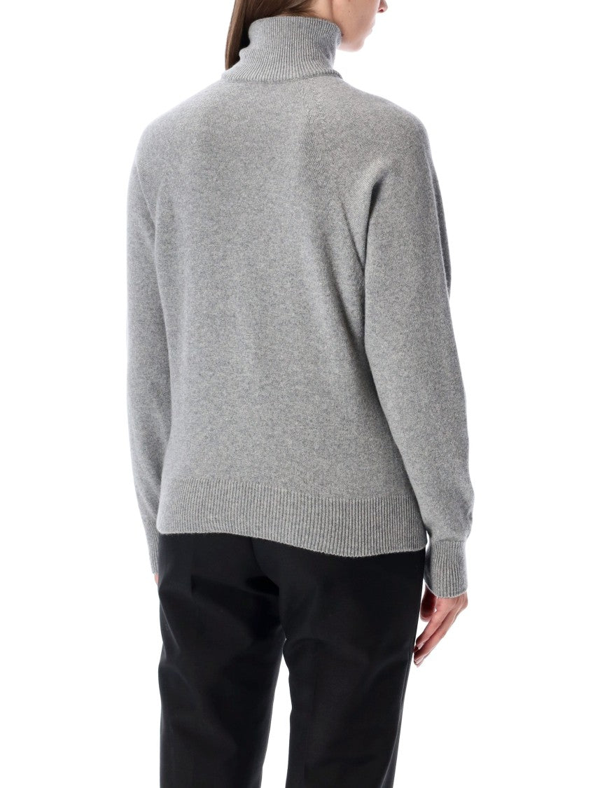 Balmain Grey High-Neck Wool Sweater With Gold Buttons