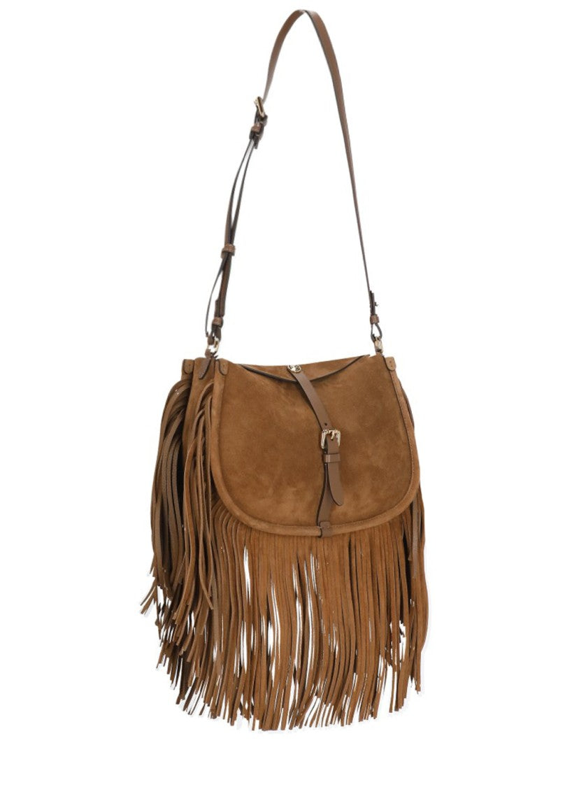 Etro Suede Leather Shoulder Bag With Fringe Details