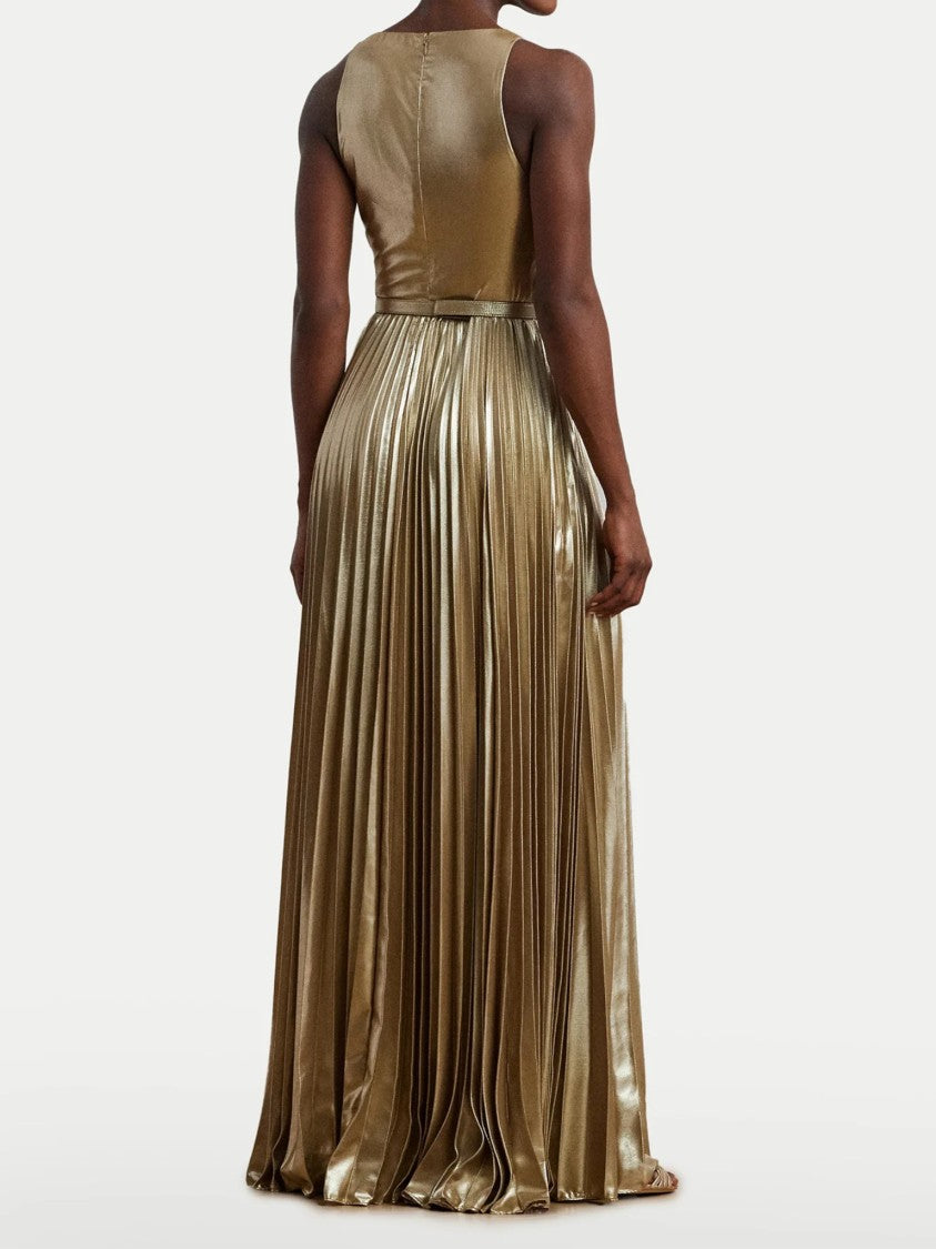 Lauren Ralph Lauren Sleeveless Metallic Gold Maxi Dress