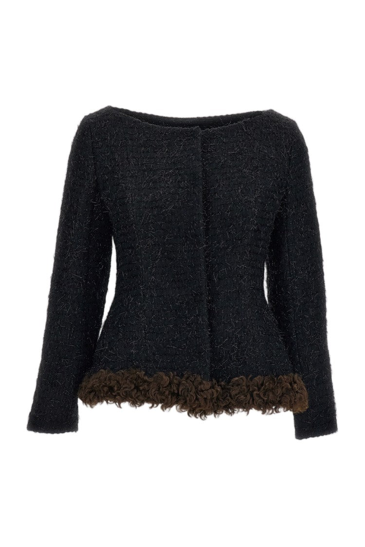 Simone Rocha Black Round Sculpt Tweed Jacket