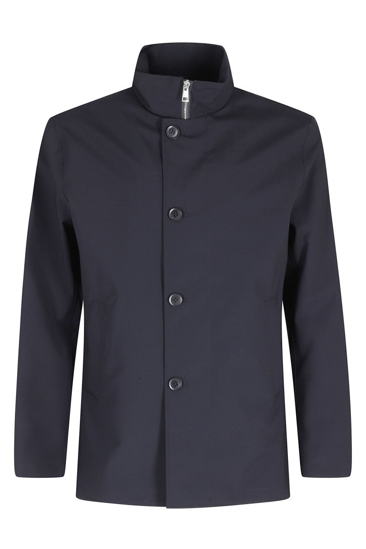 Duno Blue Solus Zevio High Collar Side Slit Wool-Blend Coat