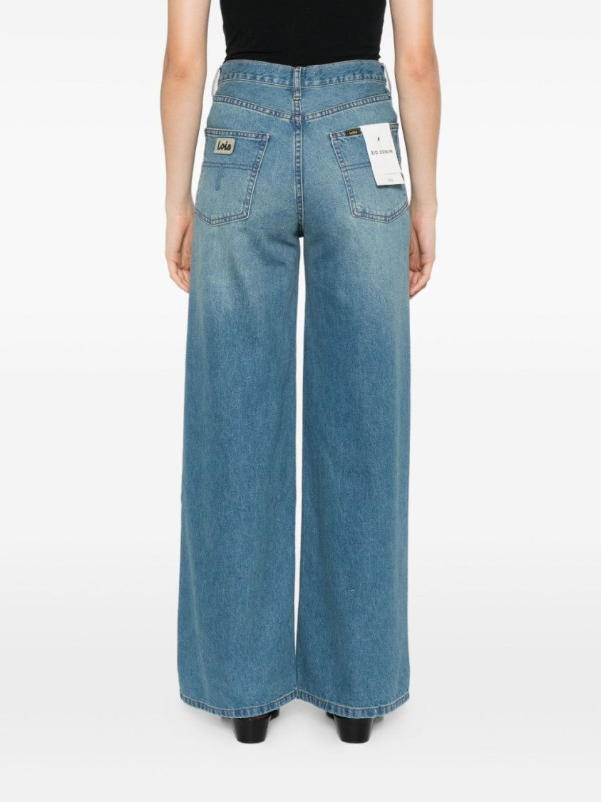 Iois Wide-Leg Blue Jeans With High Waist