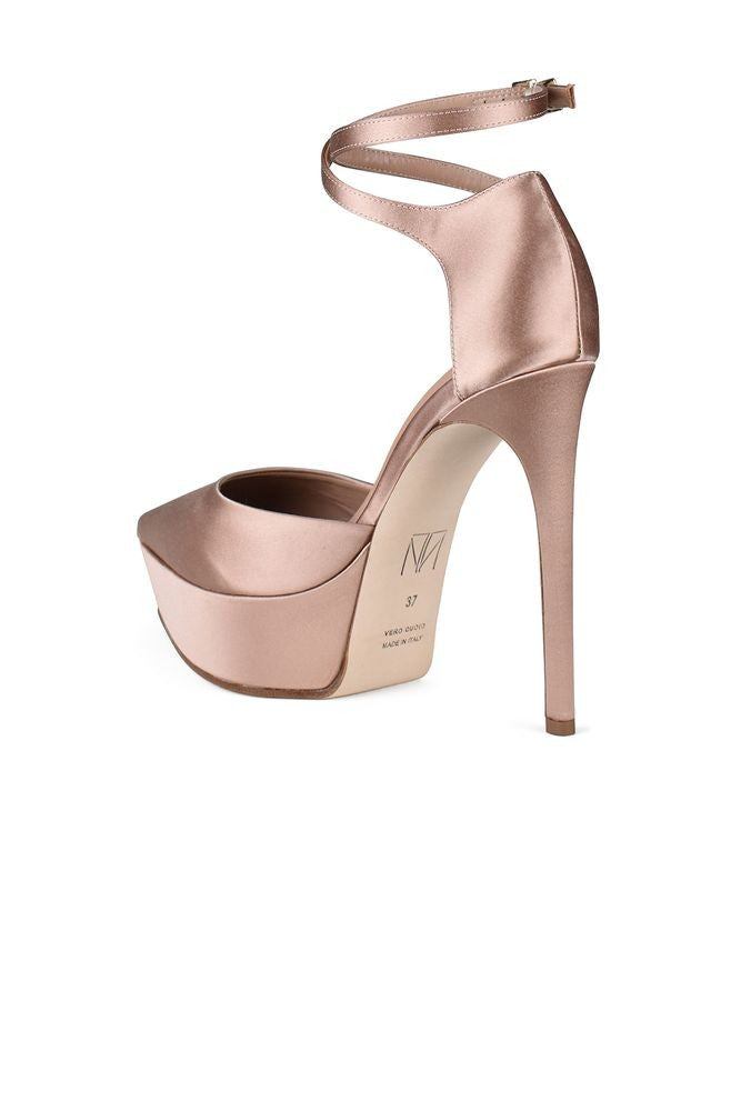 Tamara Mellon Nude Satin Platform Sandals With Pointed Toe