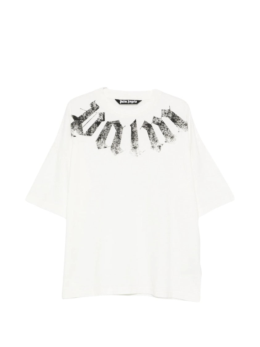 Palm Angels Big Neck White Logo Cotton T-Shirt