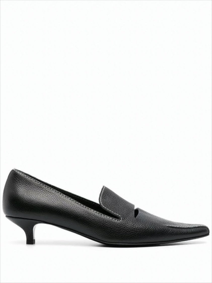Totême Textured Black Leather Pumps With Pointed Toe Design