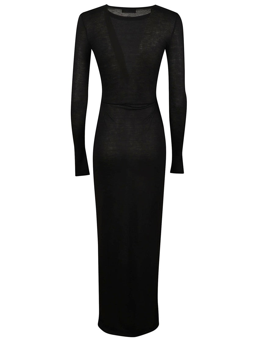 7 For All Mankind Body-Conforming Black Midi Dress With Round Neckline