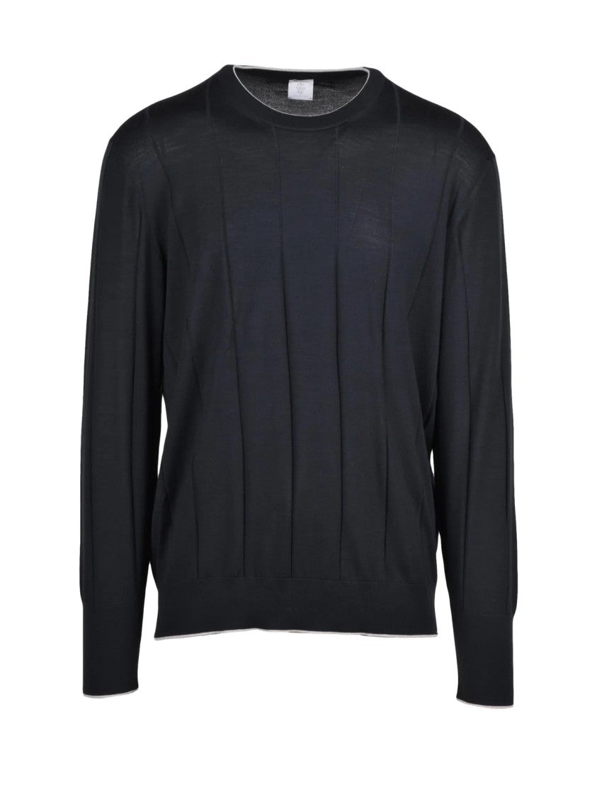 Eleventy Classic Fit Crew Neck Sweater With Subtle Rib Detailing