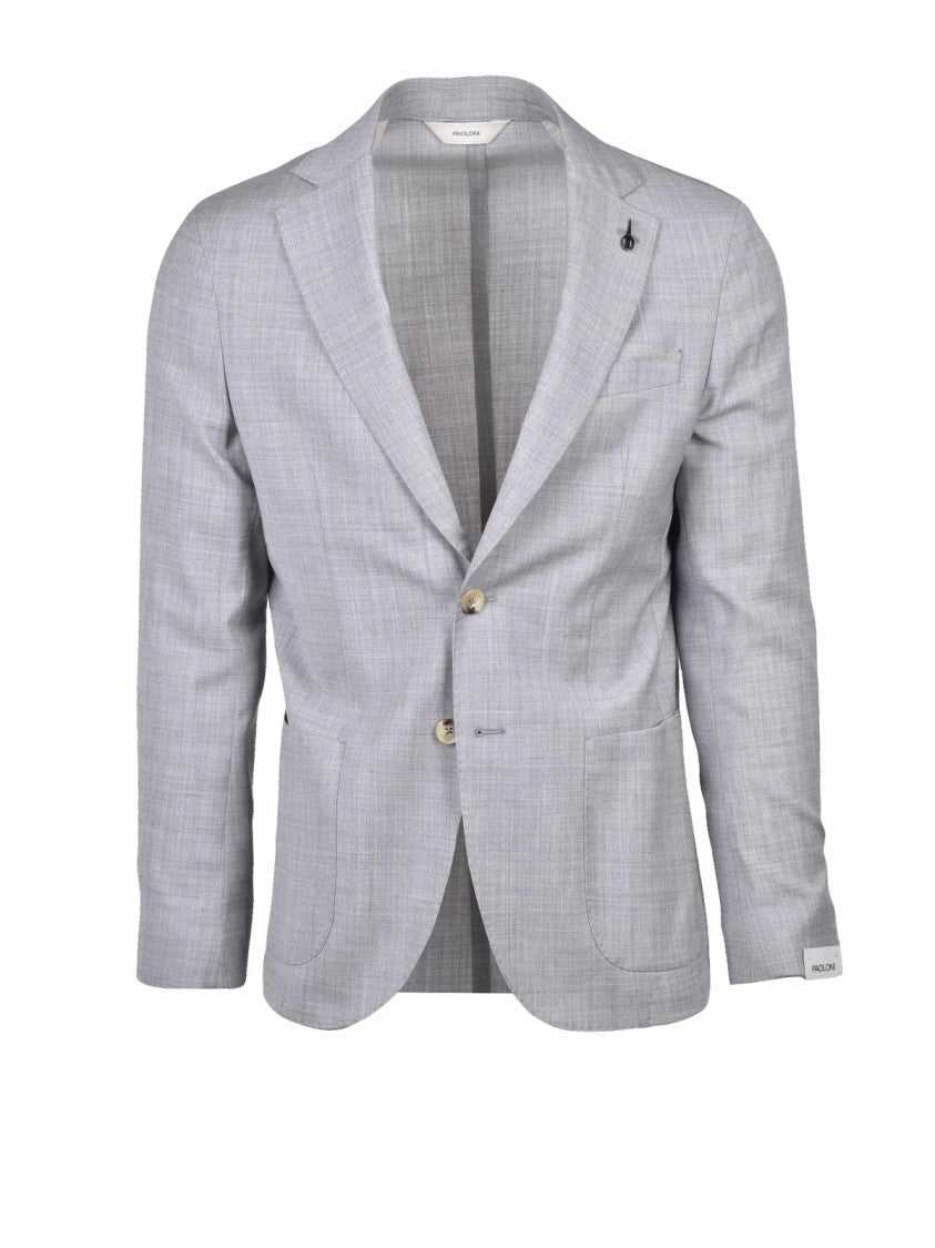 Paoloni Grey Unlined Rounded Wool-Blend Blazer