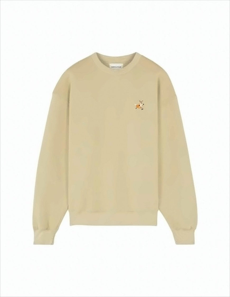 Maison Kitsuné Light Beige Long-Sleeve Top With Embroidered Fox Motif