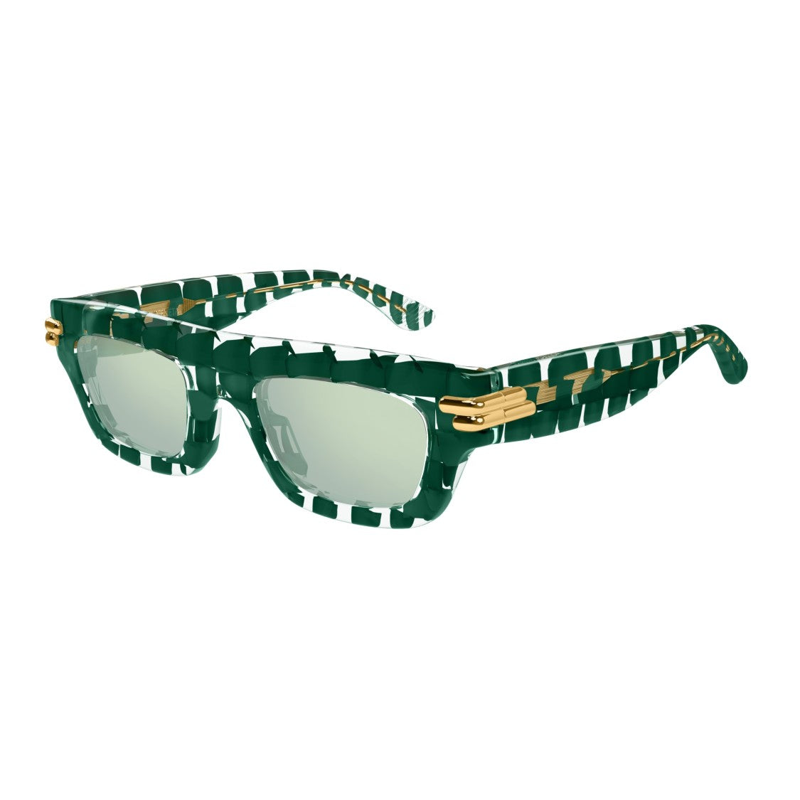 Bottega Veneta Checkered Pattern Sunglasses With Gold Accents