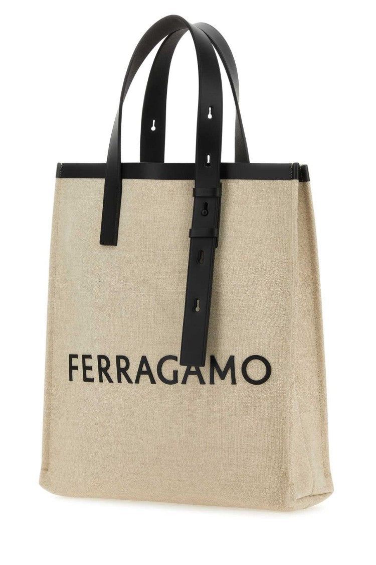 Salvatore Ferragamo Sand Canvas Shopping Bag