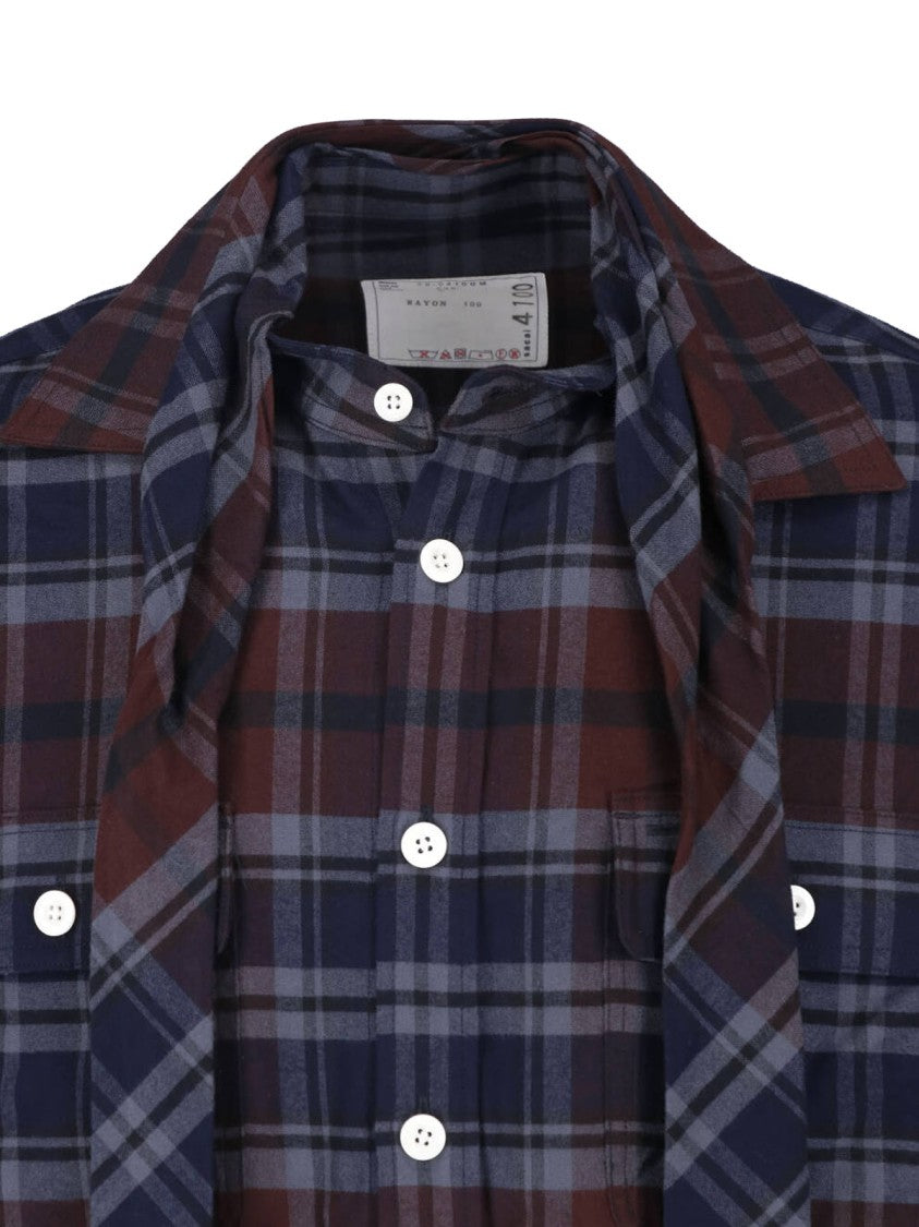 Sacai Brown Plaid Long-Sleeve Shirt