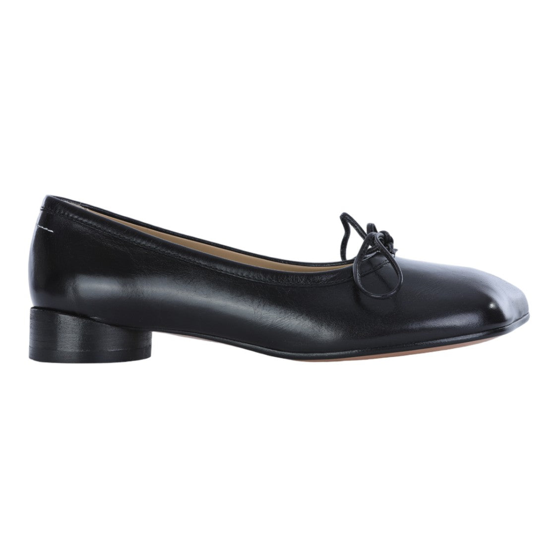 Mm6 By Maison Margiela Black Leather Ballet Flats With Block Heel