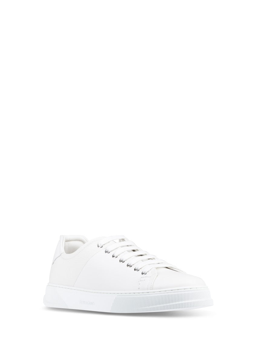 Ferragamo White Leather Sneakers With Classic Lace-Up Design
