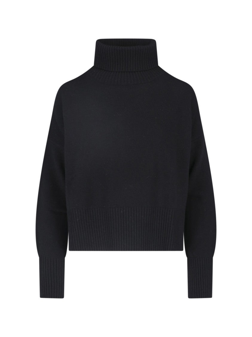 Ma'ry'ya Black Virgin Wool-Cashmere Ribbed Turtleneck